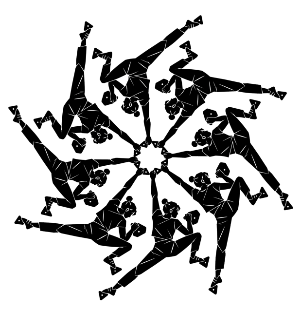 Six climbing figures arranged in a circular pattern.