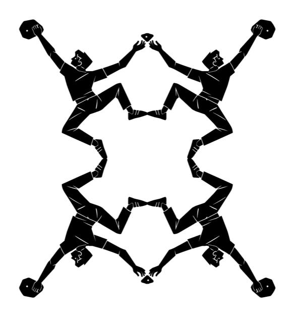 Four mirrored climbers forming a tall symmetrical composition.