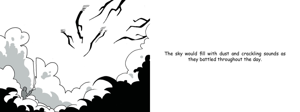 Firestarters battle through a sky filled with dust.