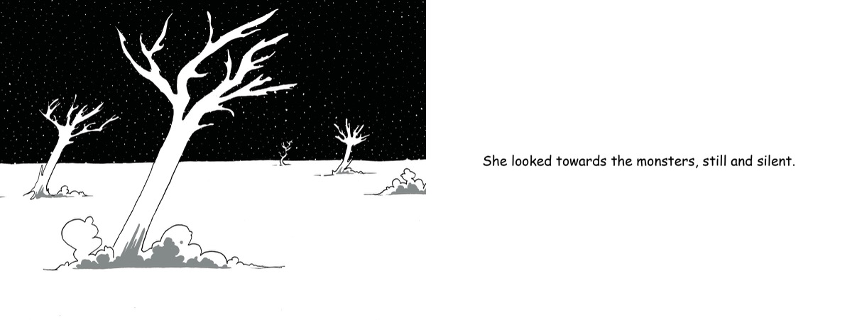 The child studies a flower growing beyond the city.