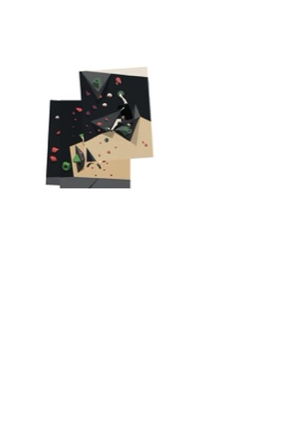 Layered illustration of climbers moving across an indoor bouldering wall.