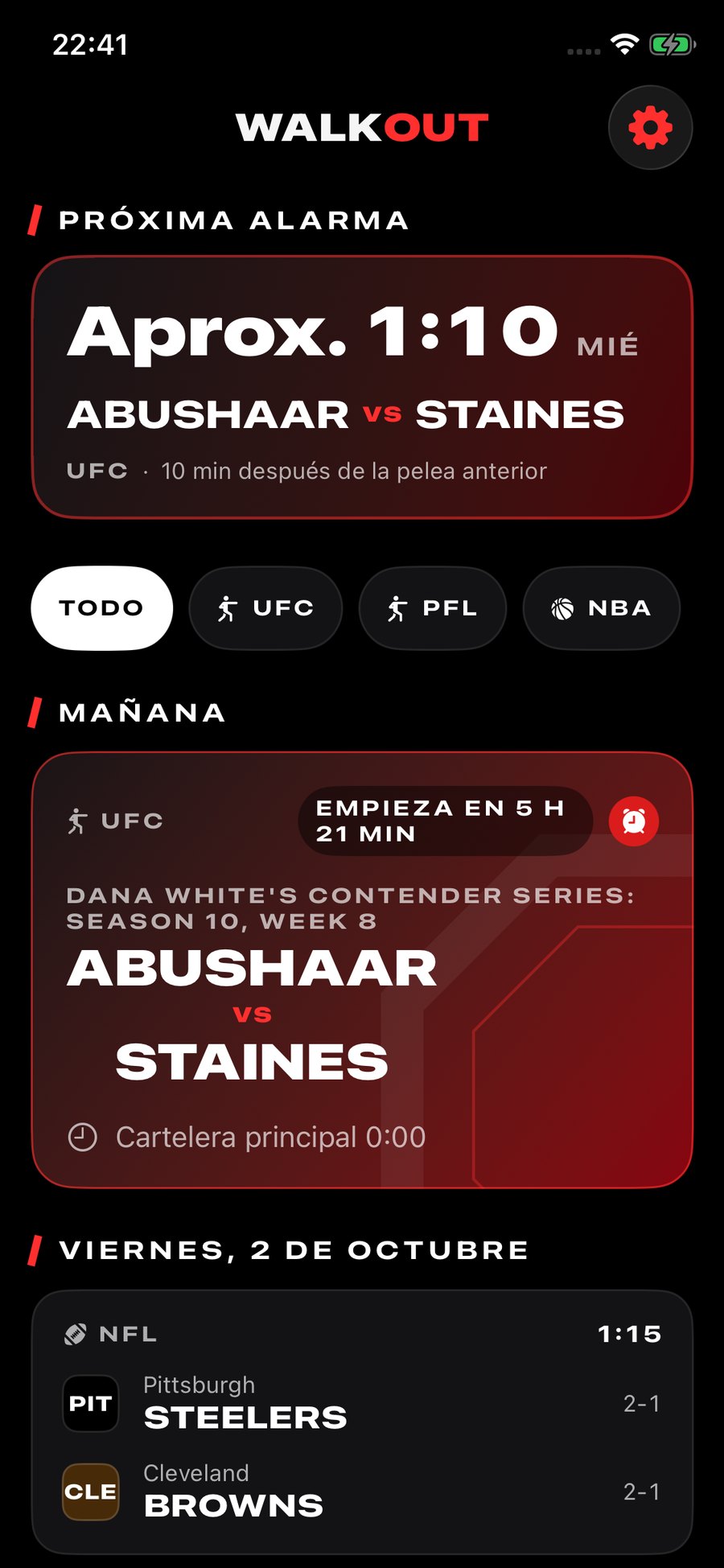 The Walkout home screen in Spanish.
