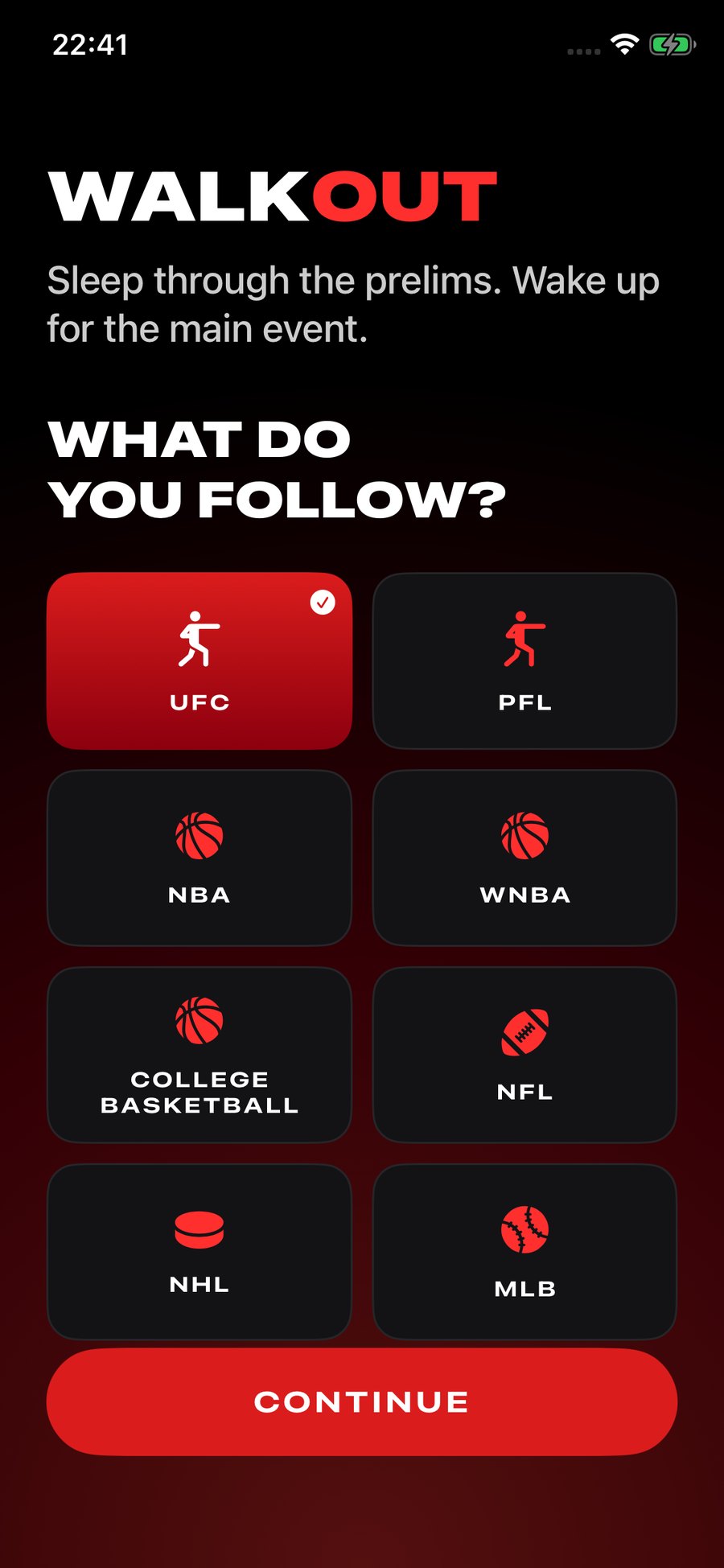 Choosing which sports to follow in Walkout.